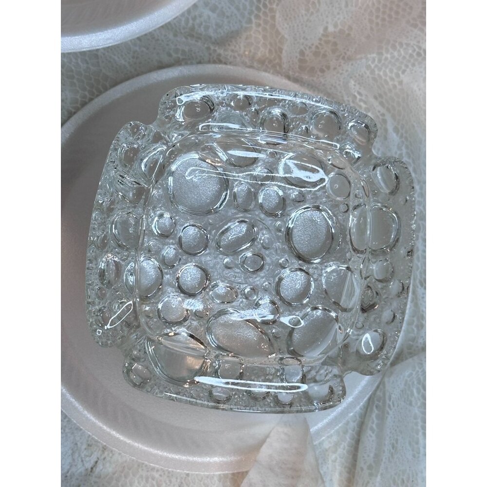 Libby Pebble Bubble Texture Art Glass Ashtray Cigarette Pipe MCM Set Of 2  4"